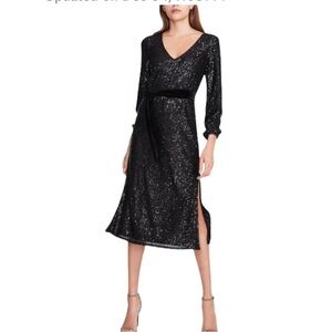 NWT BETSEY JOHNSON Sequin
Long Sleeve Midi Dress w/ Velvet Waist Tie Side Slits